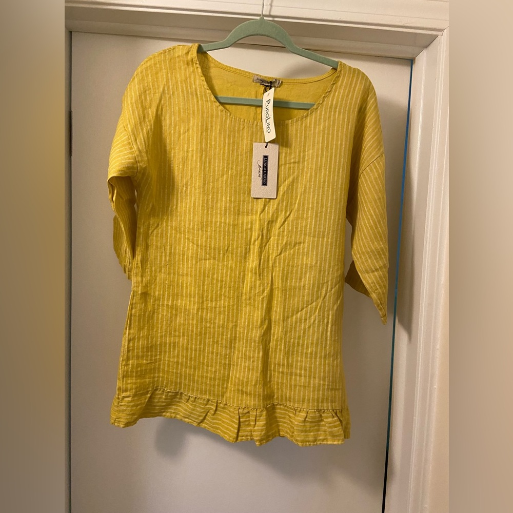 100% linen 3/4 length sleeve top